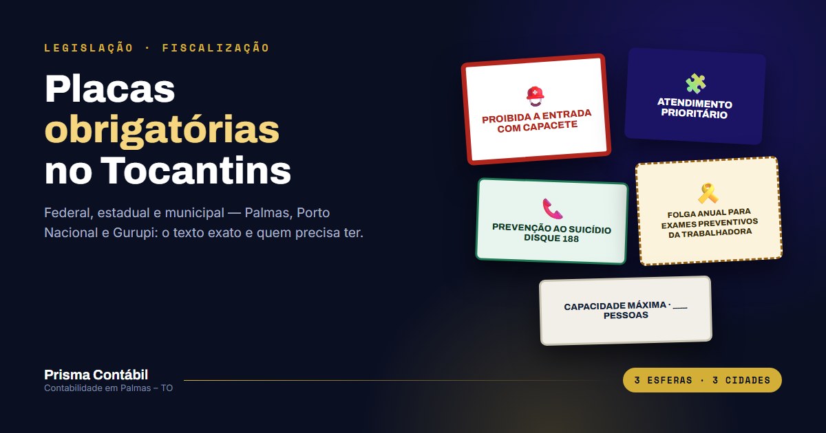 Card da matéria: placas obrigatórias no Tocantins
