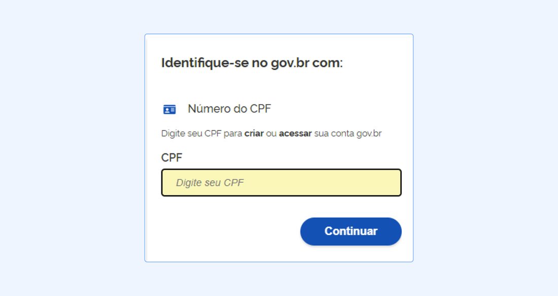Tela de identificação do gov.br pedindo o número do CPF