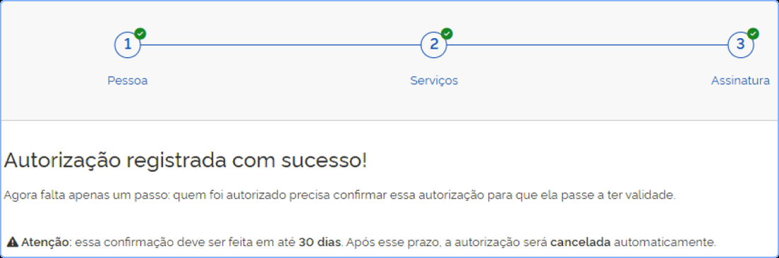 Mensagem de autorização cadastrada com sucesso