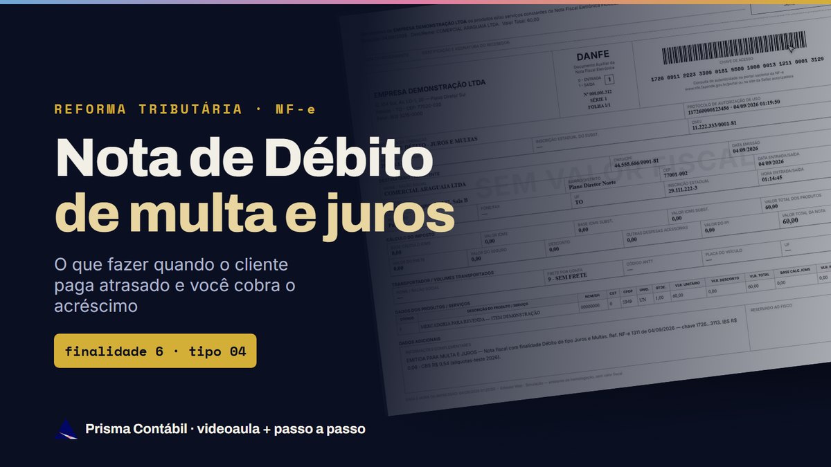 DANFE de uma Nota de Débito de multa e juros, com a natureza da operação em destaque
